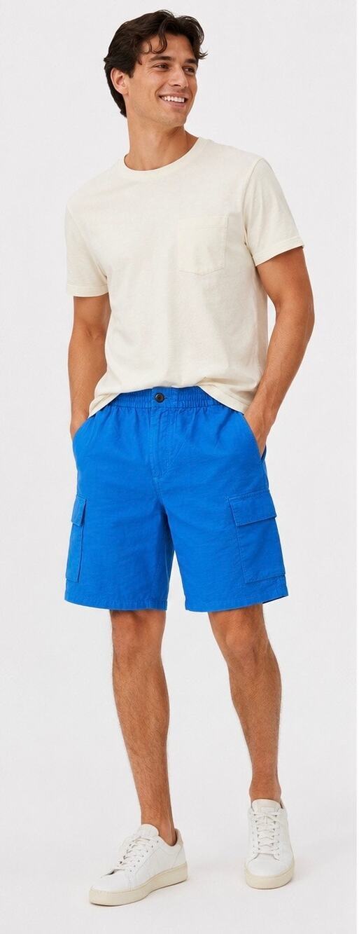 New  Everlane Organic Cotton Linen Cargo Shorts Blue Men’s Size Small